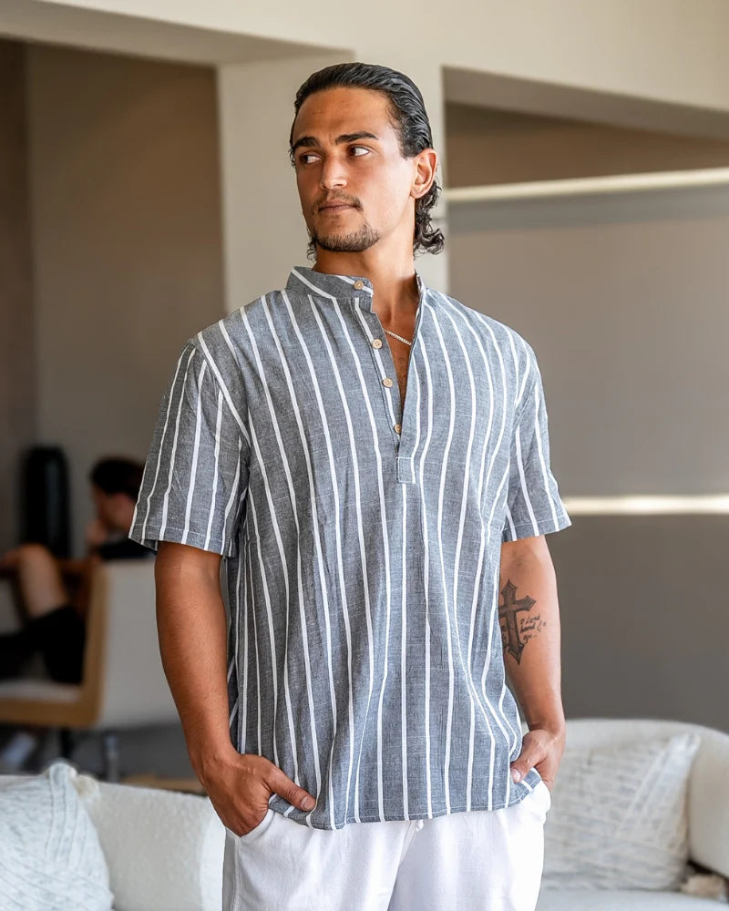 Striped Linen Shirt Short-sleeve
