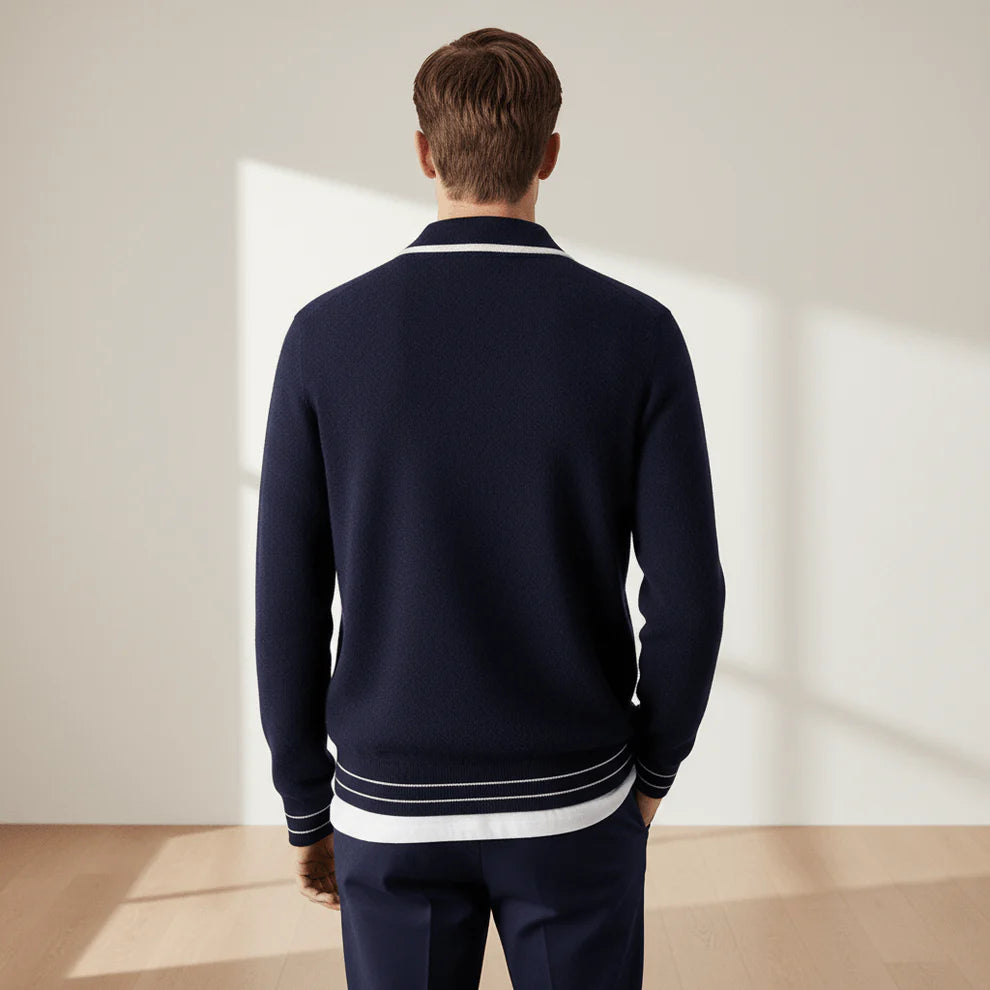 Refined Contrast Polo Cardigan